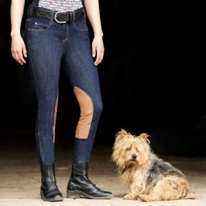 Washed Series Knee Patch Suede Denim Riding Breeches